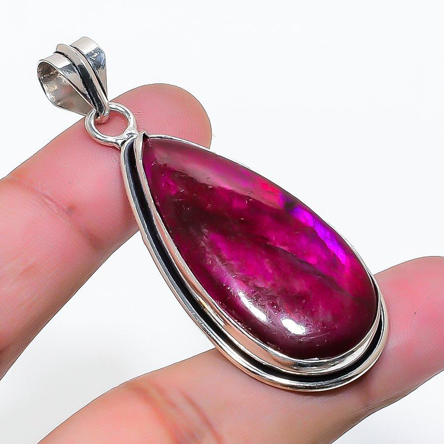 Natural Pink Labradorite Gemstone 925 Sterling Silver Jewelry Pendant 2.21  AP-15772