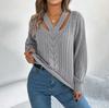 Mulheres Outono Inverno Casual V Neck Manga Longa Malha Camisola