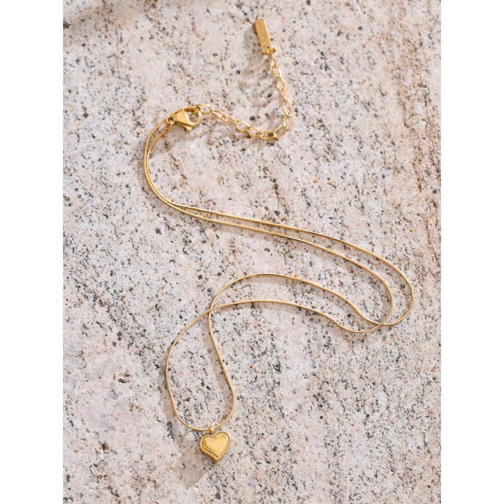 Yhpup Stainless Steel Heart Love Necklace Chic Casting Pendant for Women PVD Plated Attractive Romantic Daily Wear Jewelry Gift