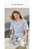 Fragrant Shadow French Floral V-neck Shirt Women's Short Sleeve 2026 Summer New Collection, Embracing Waist Style, Bubble Sleeve Small Shirt