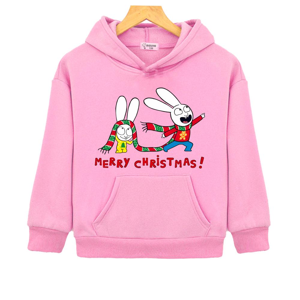 

Autumn Winter Simon Merry Christmas Baby Cartoon Printin Hoodies 2026 new Super Rabbit Windproof Pullovers Boys Girls Clothing 130 рожевий