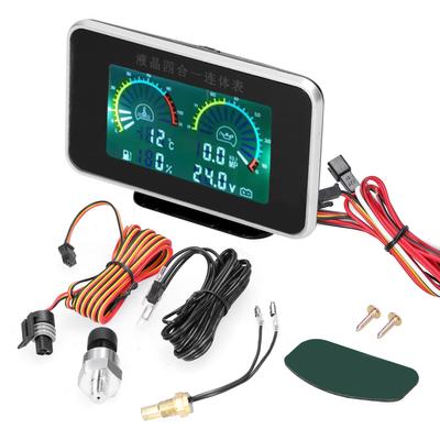 Medidor de LCD para carro 4 em 1, pressão de óleo digital, voltagem, temperatura da água, medidor de combustível, instrumento universal 9-36 V para carro, caminhão, SUV, RV