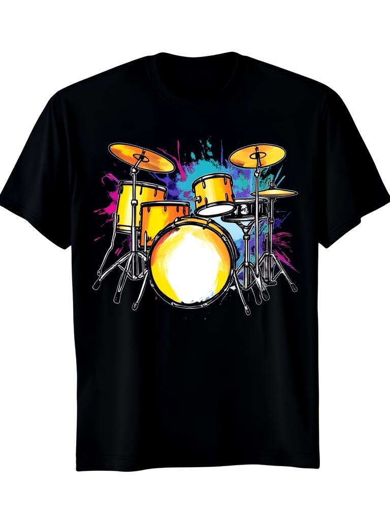 Abstract Art Drums Musician Music Band Throne Noose T-Shirt 8 Retro Casual Short-Sleeve T-Shirt with
