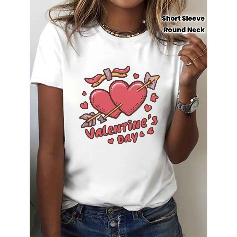 European sizes Women S Valentine S Day T-shirt | Cute Pink and Red Heart Graffiti with Cupid and Valentine S Day Phrases S