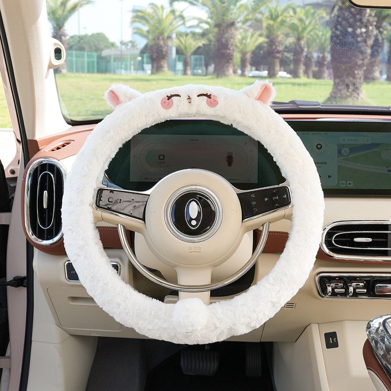 

Car Steering Wheel Cover Winter Plush 2025 New Cute Puppy Anti-Slip Warm Heated Protective Handlebar Cover for Women Rabbit Fur Milled Lamb Steering Wheel Cover