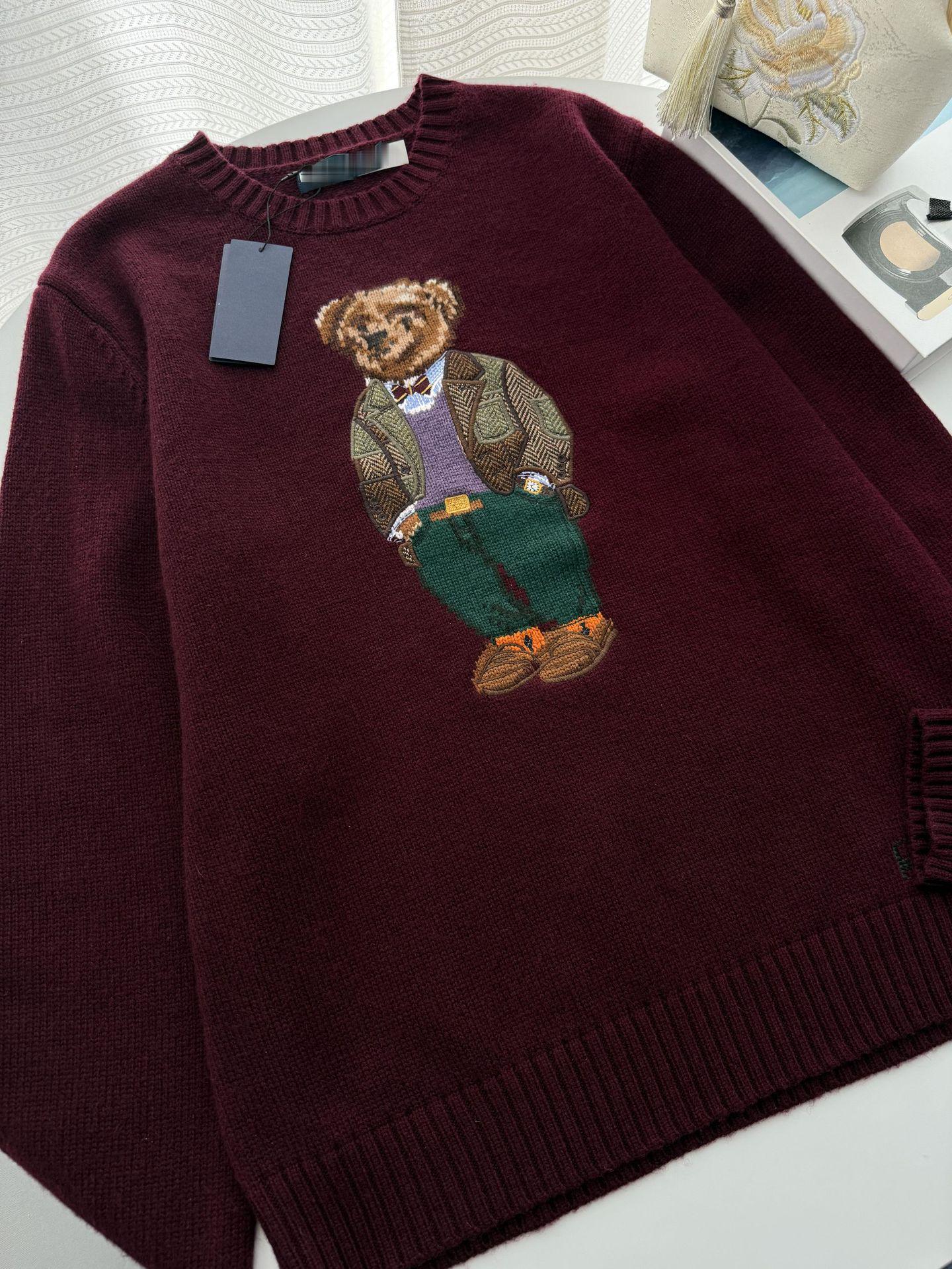 

Unisex Wool Embroidered Bear Cartoon Knit Sweater Extra Large бордовый