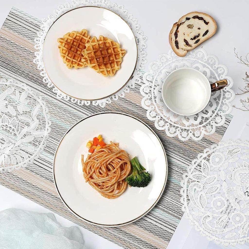 16 Pieces Lace Doilies for Tables, 6 Inch Rustic Crochet Lace Coasters Table Decors Doilies Round Placemats for Kitchen Dining Room Wedding Vase
