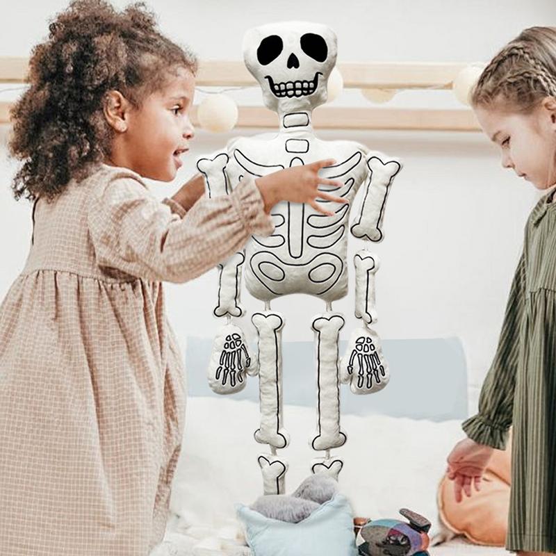 Plyšová panenka kostra 37 palců bílá panenka kostra Halloween polštářek kostra ozdoby Halloween plyšové dekorace na polici