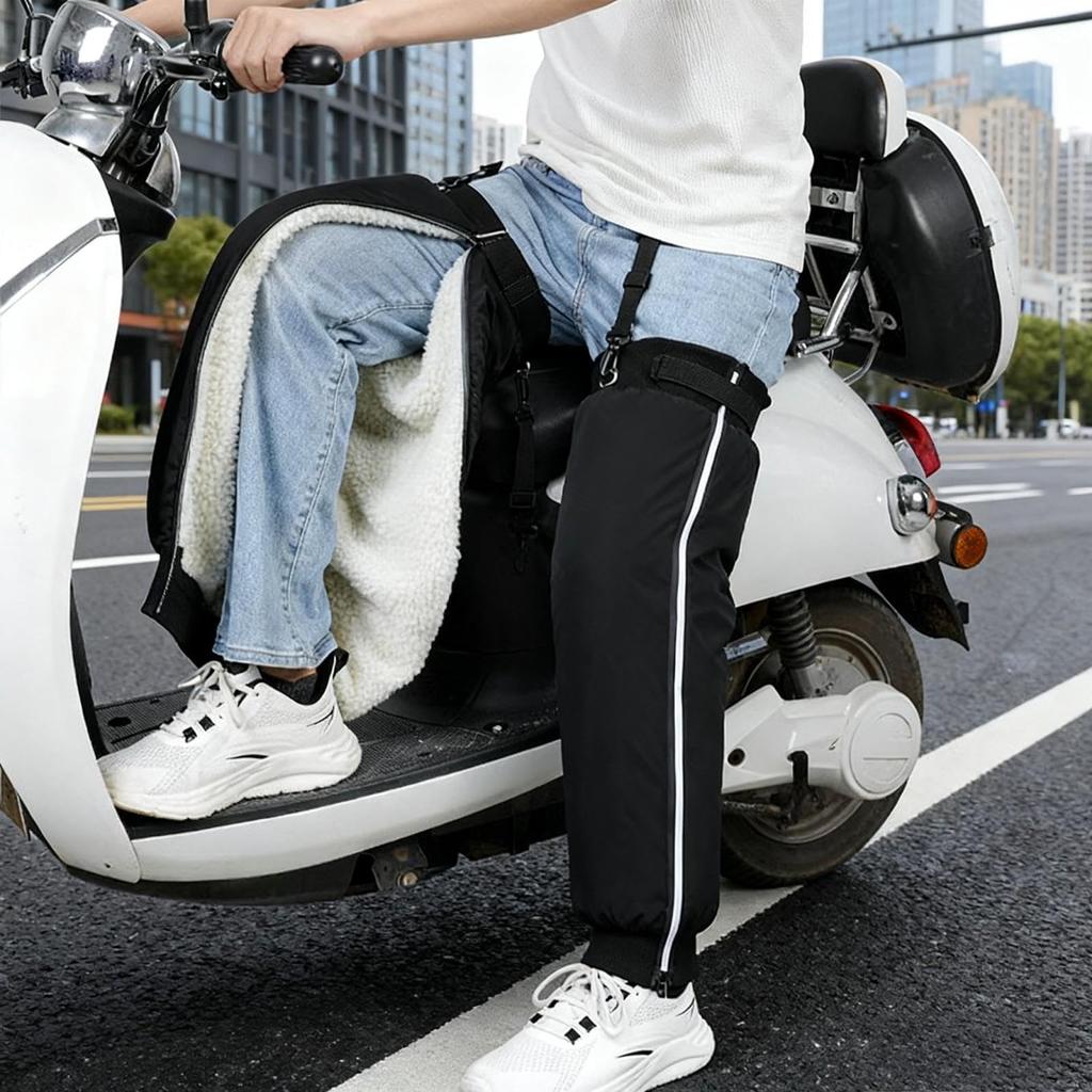 RUIXIA1 Motorcycle Leg Warmer, Winter, Knee Support, Fleece Lined, Repellent, Anti-Slip, Hook Included,