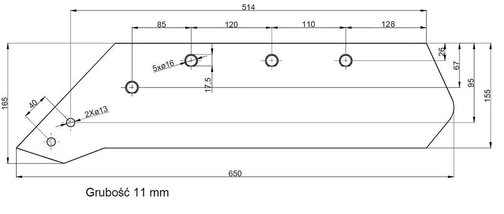 Eurolemiesz Lewy 18" Kverneland Vulcan Fits Bolt M14X34Ov1 - 4 Pcs.