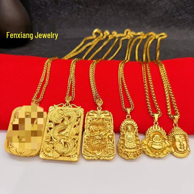 2026 Ethnic Style 18K Gold Plated Dragon & Guanyin Buddha Pendant Necklace for Men
