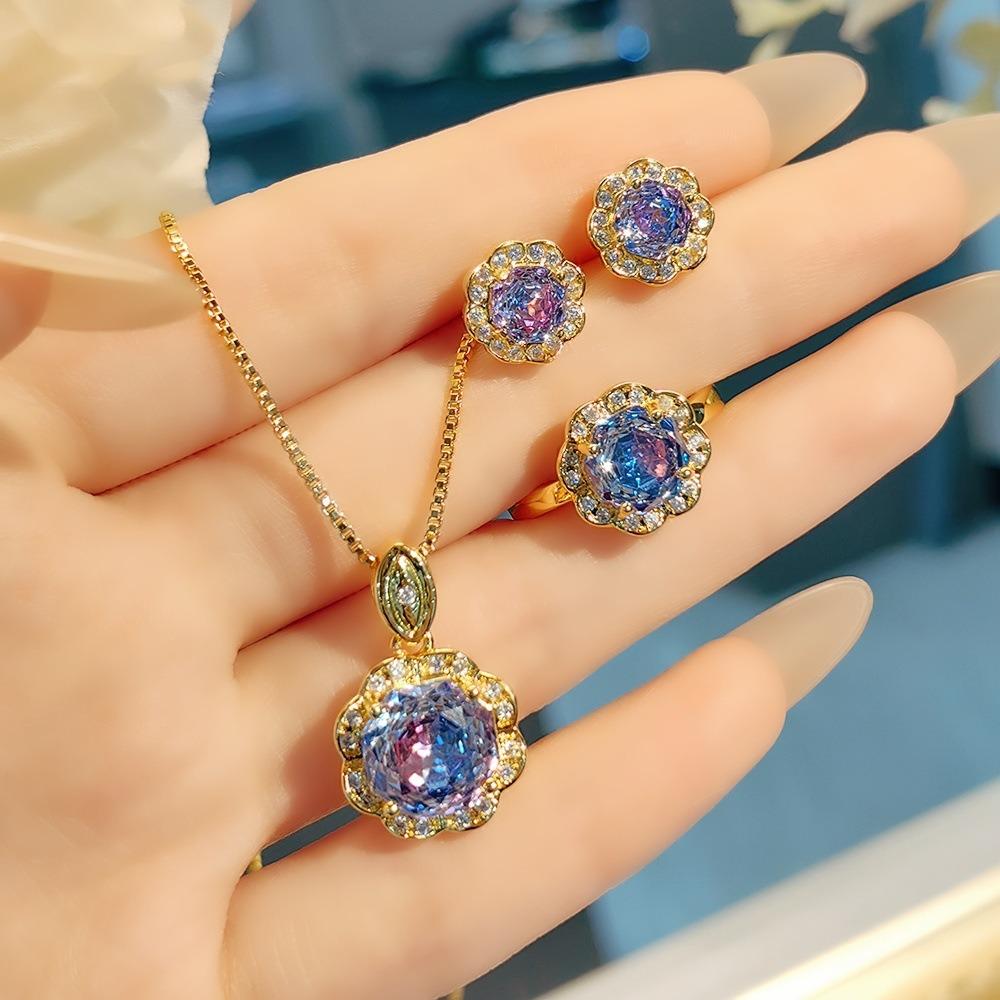 

Paraiba Necklace Earrings Set Octagon Cut High Carbon Diamond Tourmaline Colorful Jewelry Gift for Women
