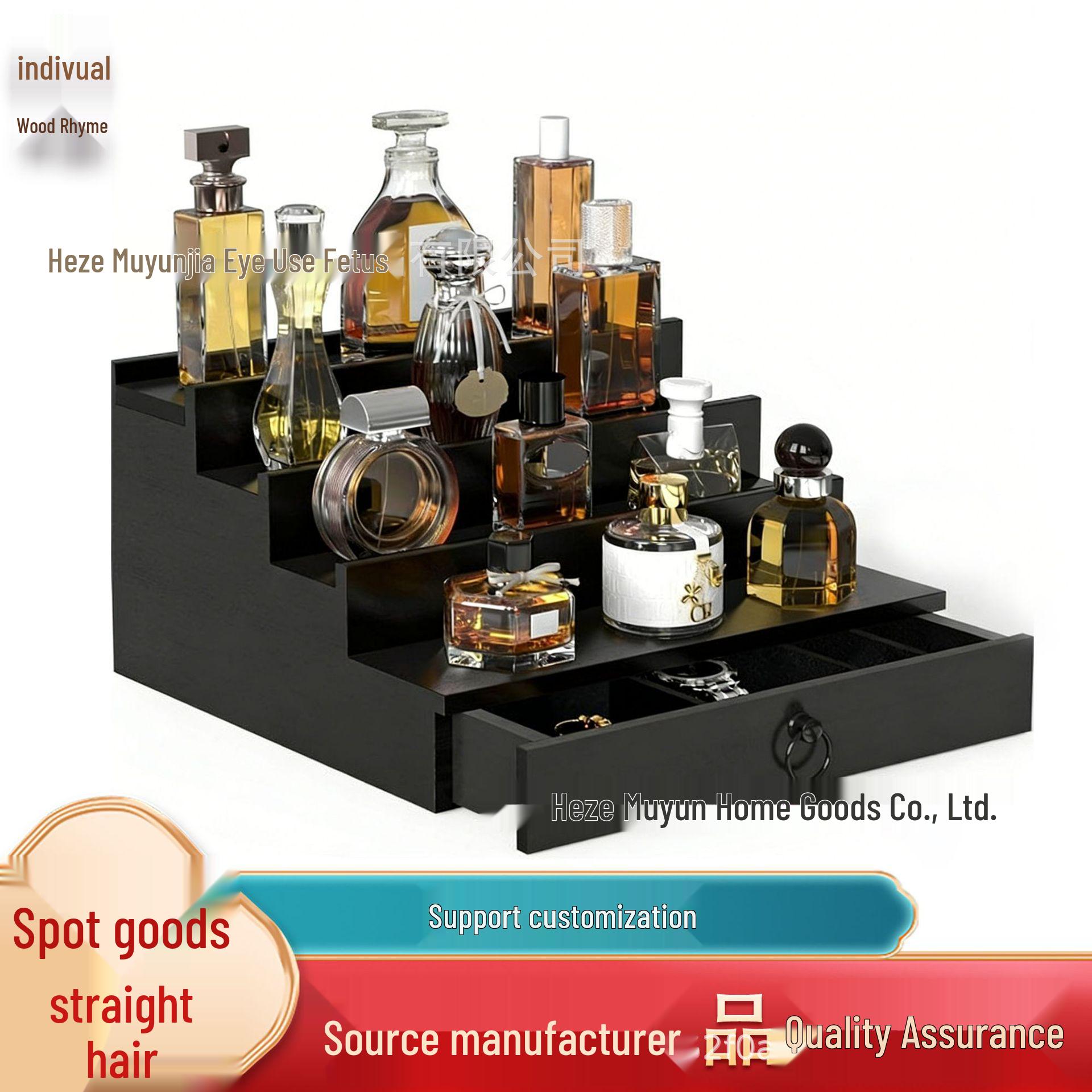 In-Stock Wooden Step-Style Multi-Layer Desktop Storage & Display Shelf 28x27x15 cm чёрный