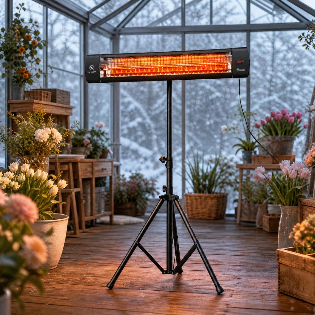 2500 W Electric Infrared Patio Heater, IP65 Outdoor Garden Heater with Tripod, 3 Heat Settings, 24H Timer, Black