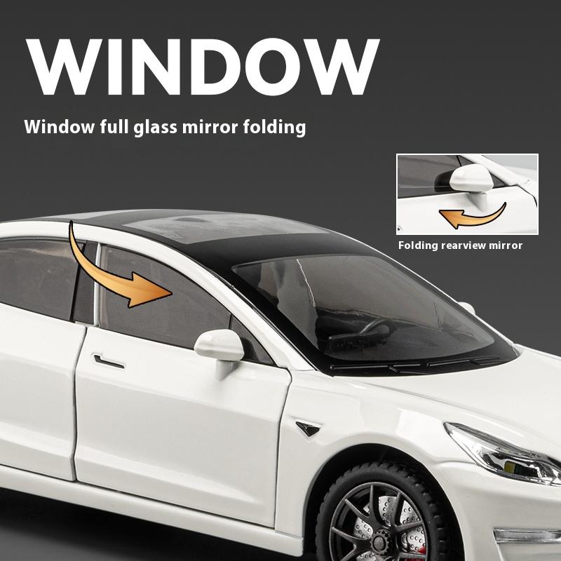1/24 Scale Tesla Model3 Towing RV Alloy Model, Open Door Car Ornaments for Children's Sound and Light Toys To Give Gifts To Boys