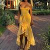 Transparentes Netzkleid mit Rüschen vorne, elegant, sexy, drapiert, für Abschlussball, Cocktail, Maxikleider, solides, gerüschtes Unterkleid