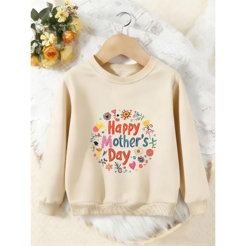 Unisex Kids Crewneck Sweatshirt, Colorful Floral Happy Mother's Day Print Pullover, Boys Girls Holiday Casual Sweatshirt For Kids Over 4 Years Old