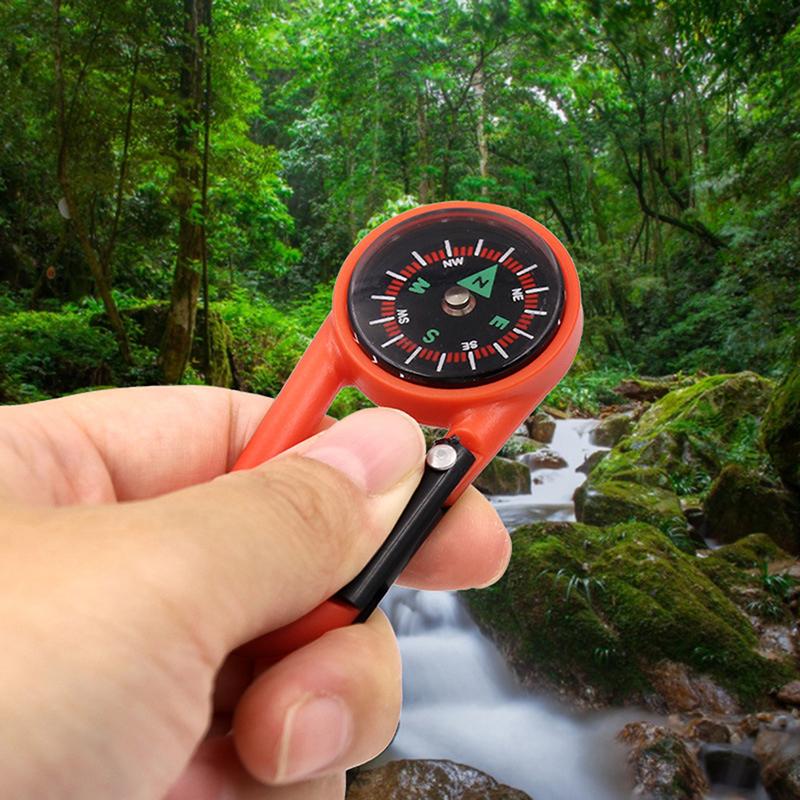 Multi-Functional Outdoor Keychain Mini Compass Mountaineering Key Ring Snap Hook Camping Hiking Tool Hiking Goods
