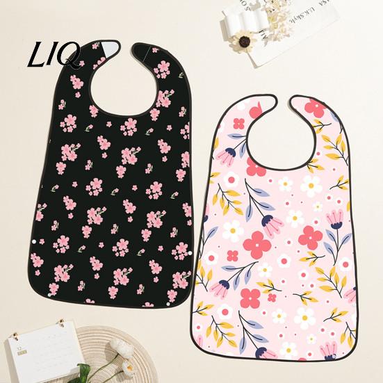 Stylish Senior Clothing Protector Adult Bib, Waterproof Easy Clean Feeding with Floral Elderly Mealtime Bib Printed, Protector, for Seniors Dining Aid