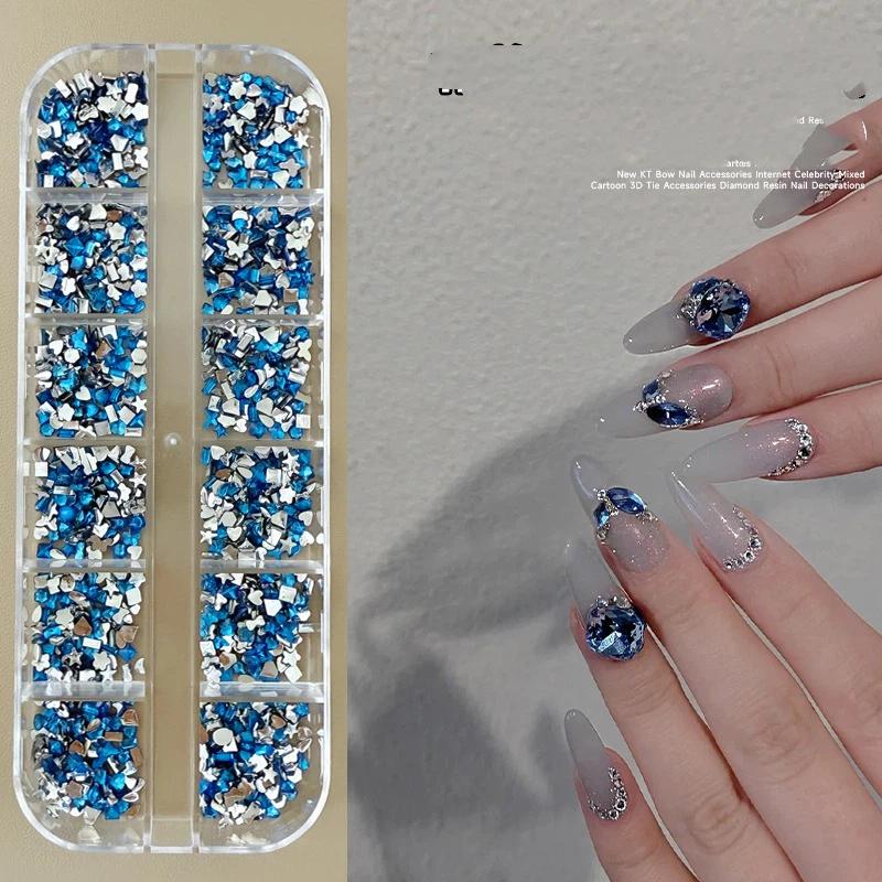 12 Boxed Mini Small Resin Nail Drill Mixed Color Acrylic Flat Special-shaped Drill Nail Art Accessories