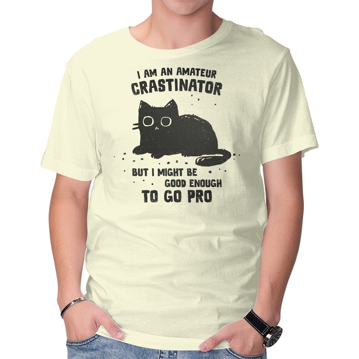 Unisex Crew Neck T-Shirt Amateur Crastinator Graphic Short Sleeve Casual Tee M