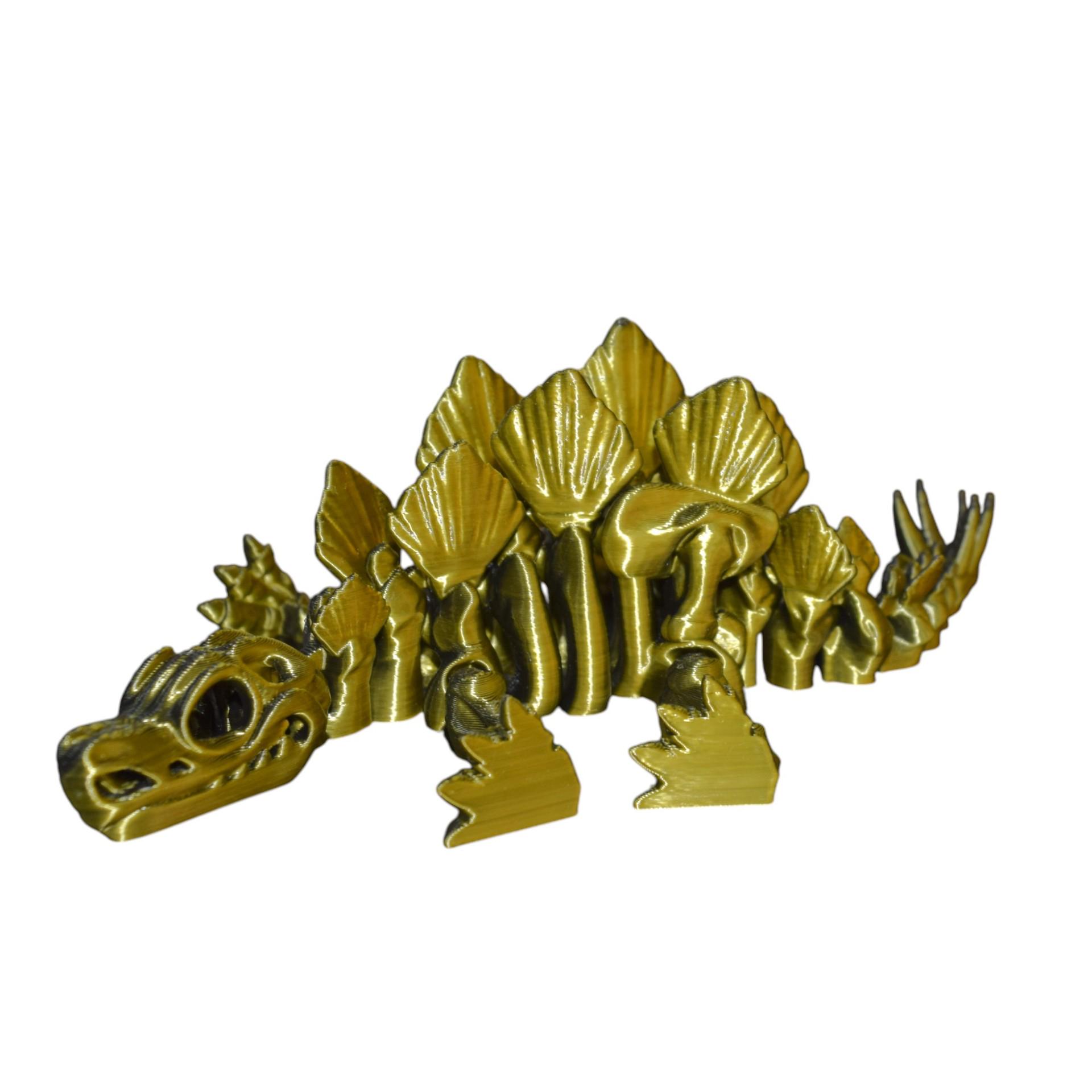 3D Printed Articulated Stegosaurus Skeleton Toy Model Ornament Black Gold