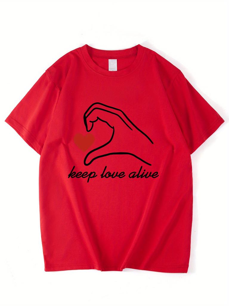Heart Graphic Lightweight Breathable Polyester Valentine'S Couple T-Shirt - Black with White Aesthetic Clothes