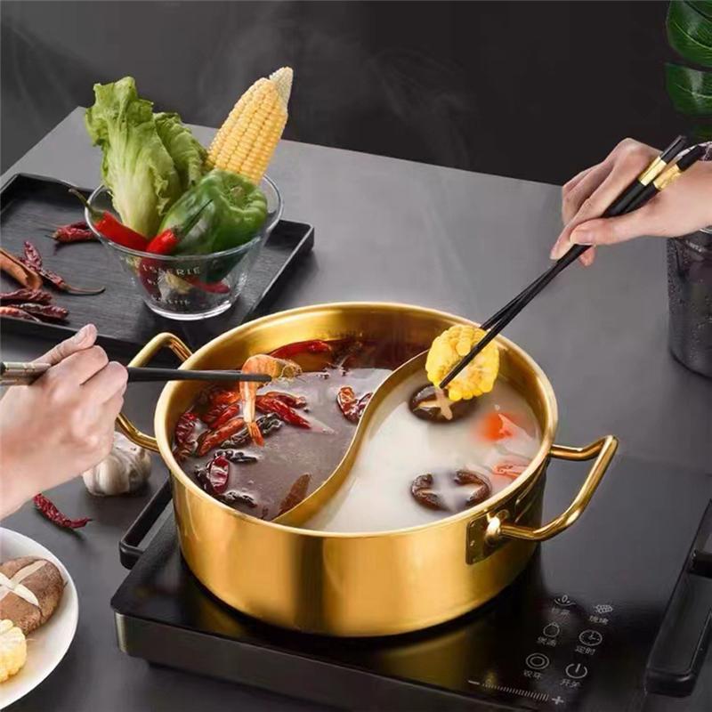 A84E-Stainless Steel Pot Double Handle Double-Handled Pot Stainless Steel Hot Pot Basin Household Hot Pot Soup Pot
