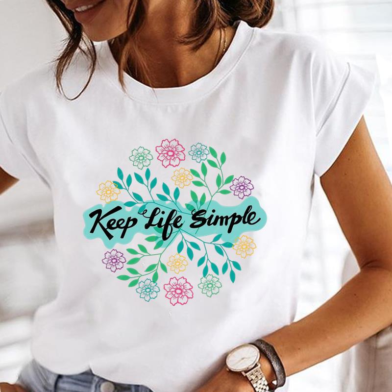 (Asian Size) Tee Lady Female Top Printed Letter Cute Style Women Casual T Shirt Fashion Clothing Graphic Short Sleeve T-shirts