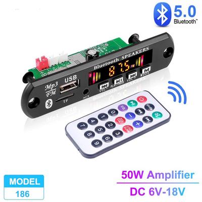 2*25W Amplifier DC 12V Bluetooth 5.0 MP3 Decoder Board Wireless MP3 Music Player Speaker Support Audio USB TF FM Radio Recording Call Module