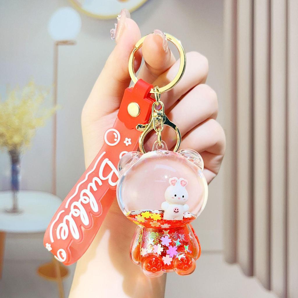 Creative Candy Bear Oil-Filled Keychain with Flowing Sand Pendant