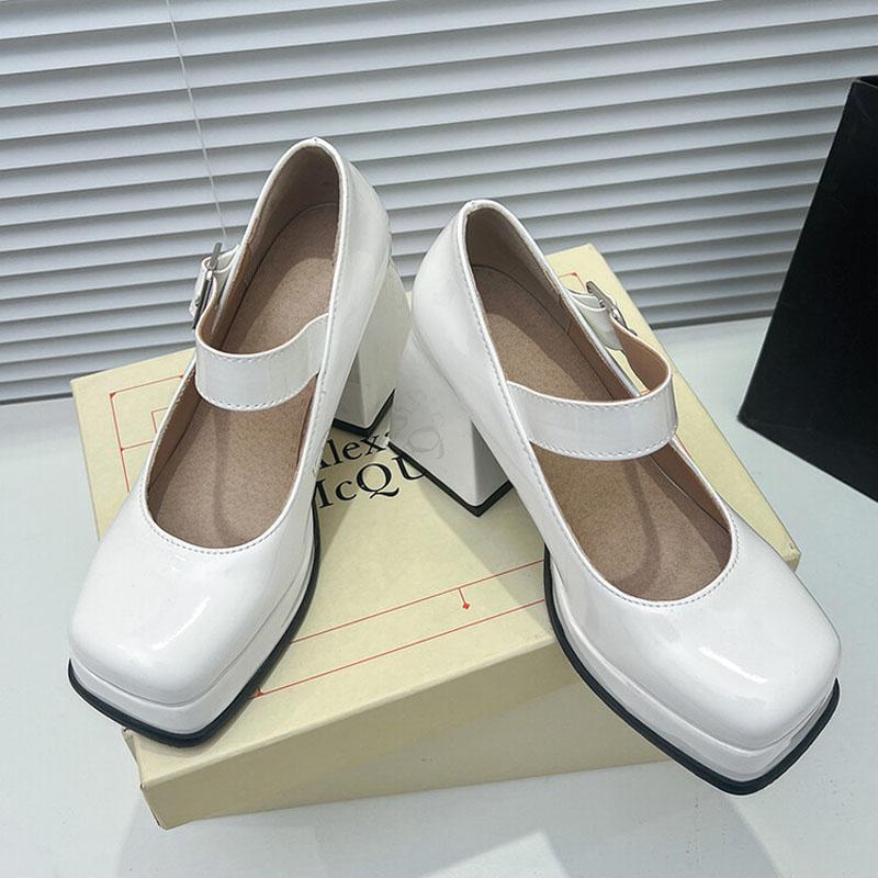 Platform Women Shoes Chunky Heels Square Toe Women's Pumps Patent Leather Female Ladies Work Shoes zapatos de mujer WSH5319