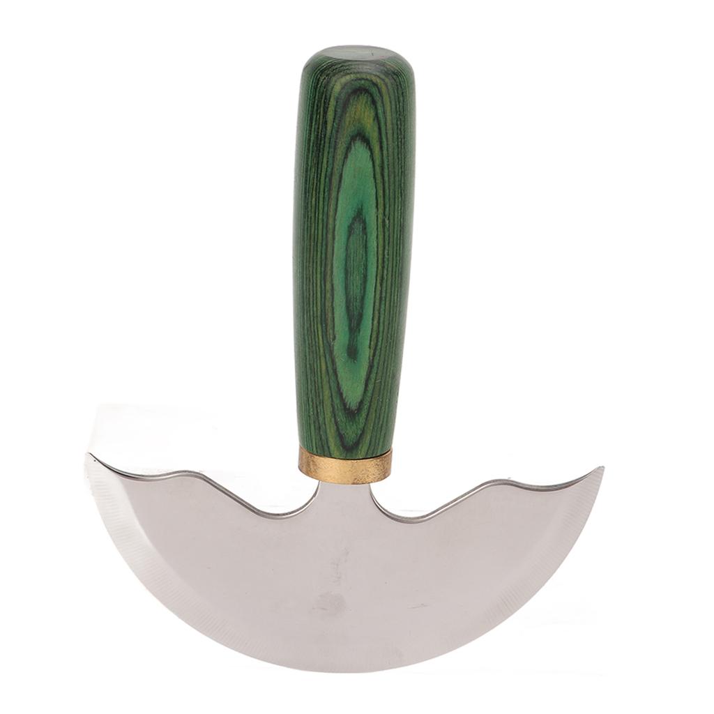 Leather Round Head Knife Semicircle Green Wooden Handle Hand Made DIY Leather Trimming Knife