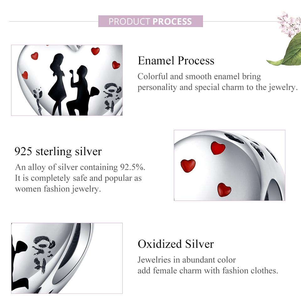 BAMOER Marry Me Heart Enamel Charm for Women Original Silver Bracelet 925 Sterling Silver Jewelry