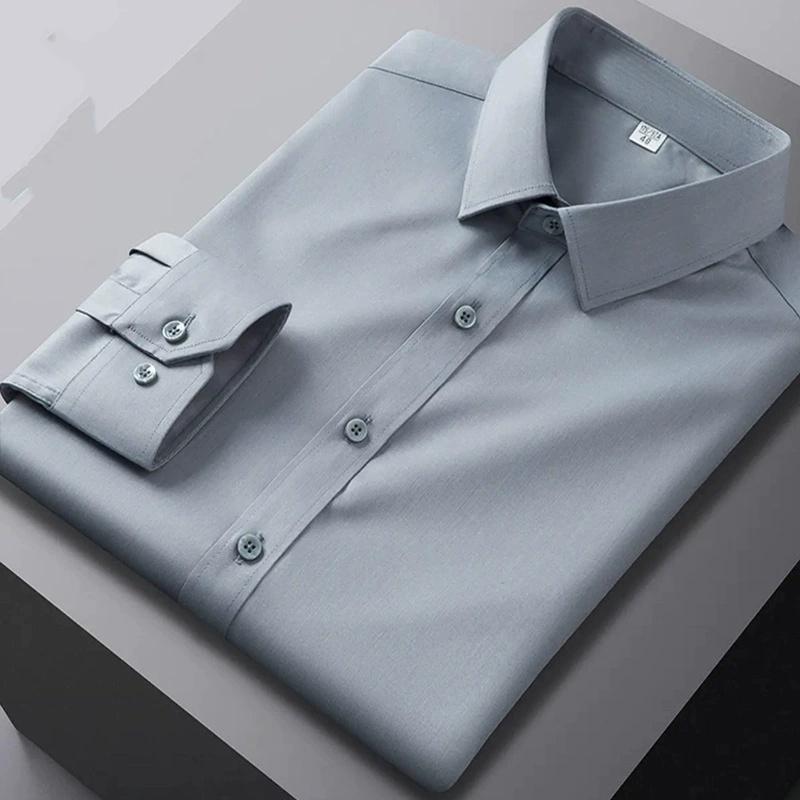 Cozy Up Elastic Long Sleeved Shirt with Wrinkle Resistant Diamond Buckle and Contrasting Collar Men s Business Season with Pockets 38