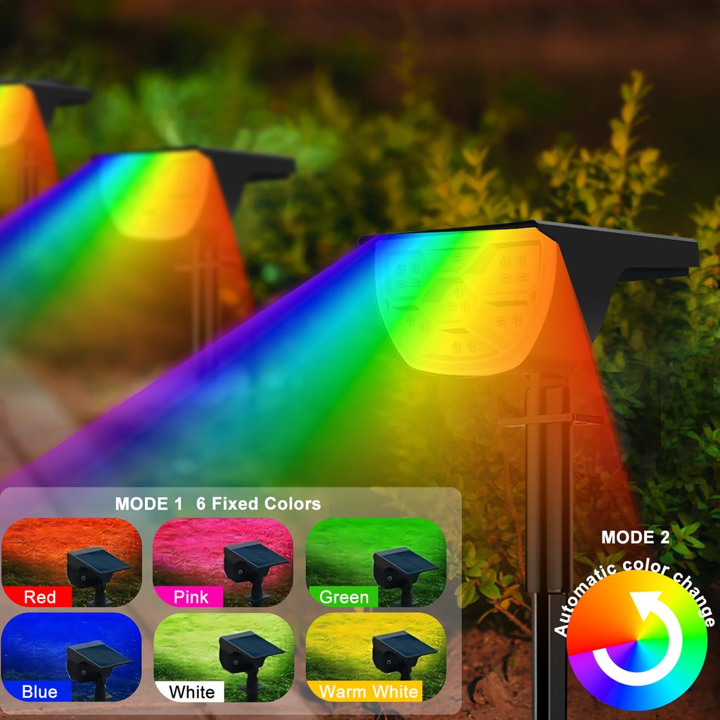 Solar Color Changing Spot Lights Outdoor Waterproof Colored RGB Solar Powered Landscape Lights For Yard Garden Lighting Decor