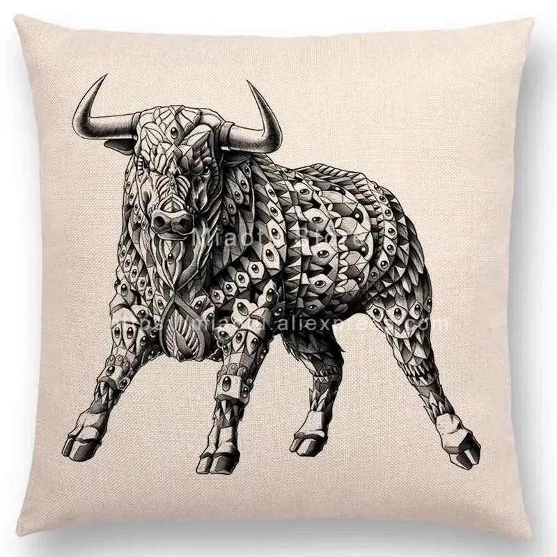 New Ornate Brave Animals Totems Free Beast Faith Tattoo Prints Cushion Cover Sofa Throw Pillow Case Owl Elephant Shark Bear