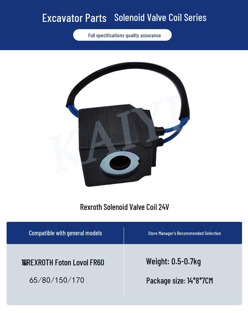 Foton Lovol Excavator Pilot Swing Solenoid Valve Coil 24V for FR60/65/80/150/170