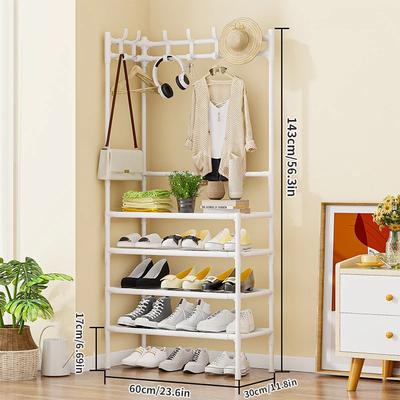 Estantería de Pie de 4 Niveles Organizador Multifuncional para Zapatos Sombreros Ropa Esquina Dormitorio Tendedero
