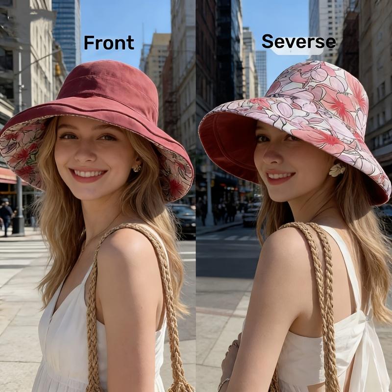 New Spring/Summer Bucket Hat — Wide-Brimmed & Reversible — Women s Outdoor Hat красный