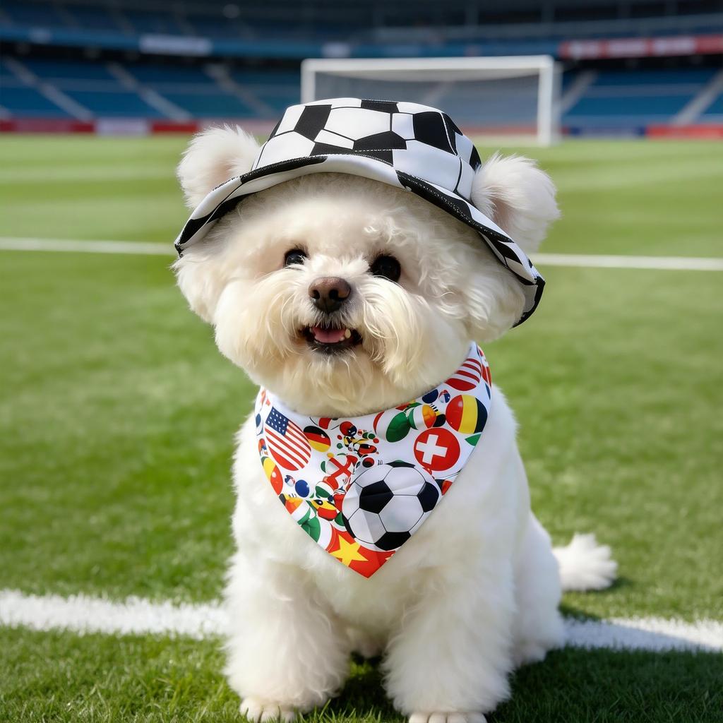 Pet Soccer Hat and Bandana Set for Dogs Breathable Fabric Adjustable Fit Lightweight Accessories for Outdoor Activities and Themed Events