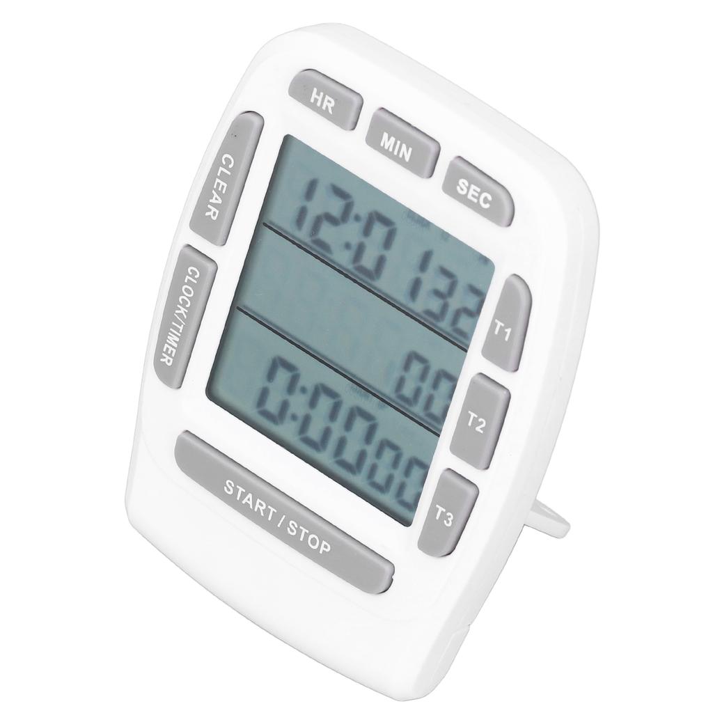 Triple Timer Clock Count Down Up 4.0x4.4cm LCD Display Multifunction White Builtin Battery