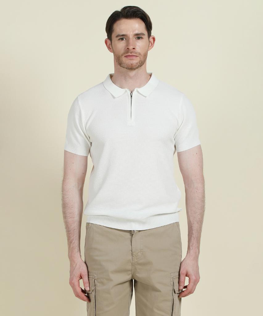 PANICALE Ivory Short-Sleeve Zip-Up Polo Knit