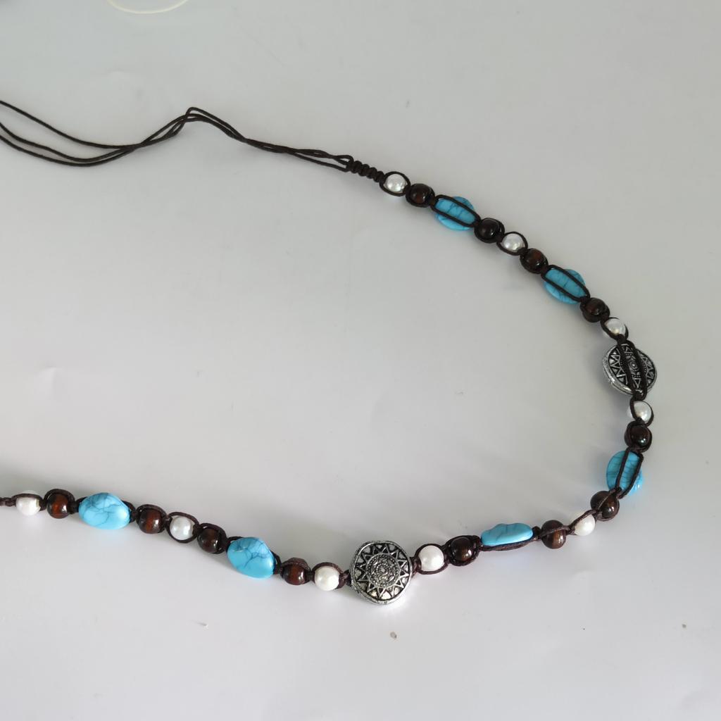 Turquoise Hat Accessories Bohemian Dyed Wooden Beads For Hat Band Fedora Hat Decoration Straw Hat Band Waist Rope