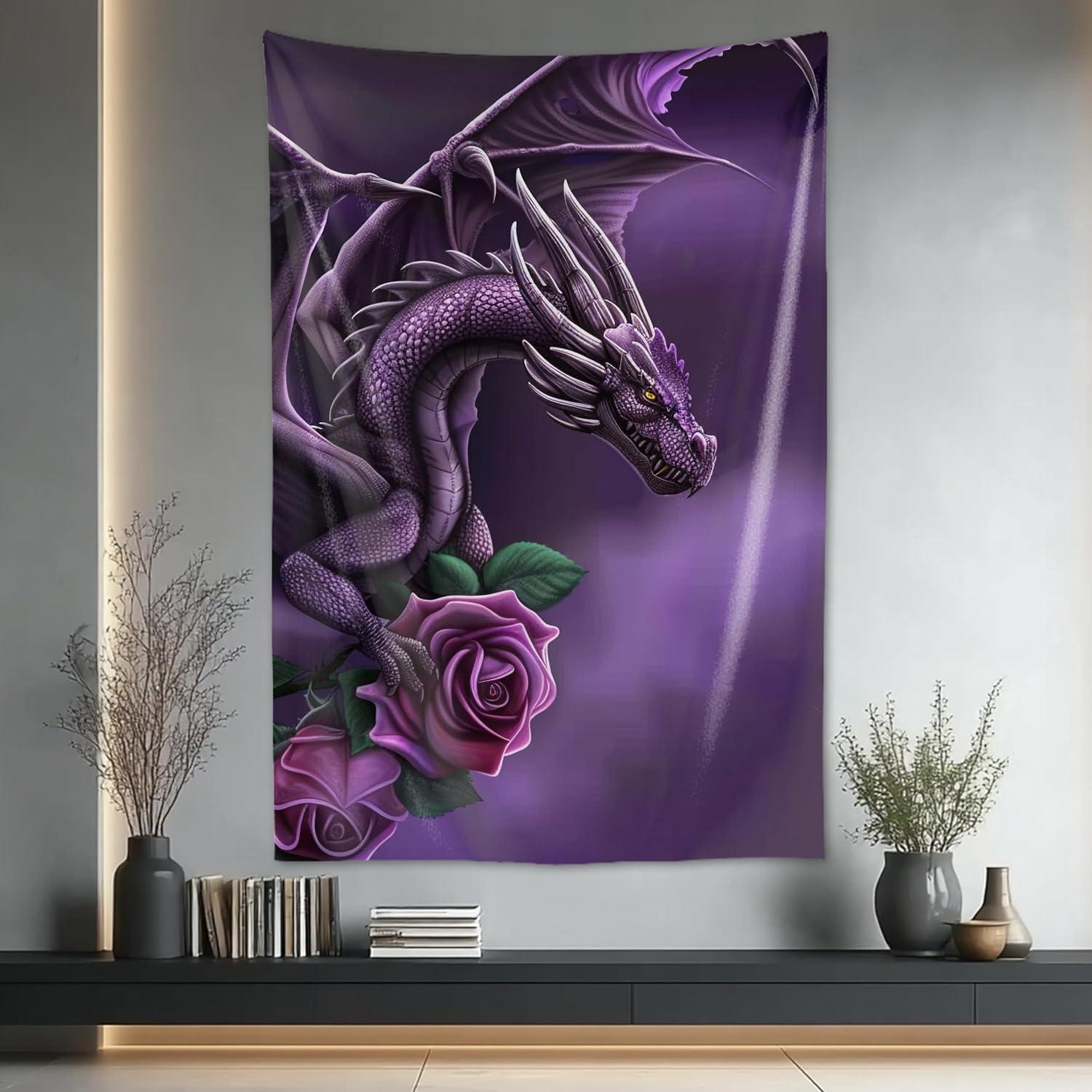 Tapestry ktimipe fantasy cool gothic purple dragon 75x100 чёрный