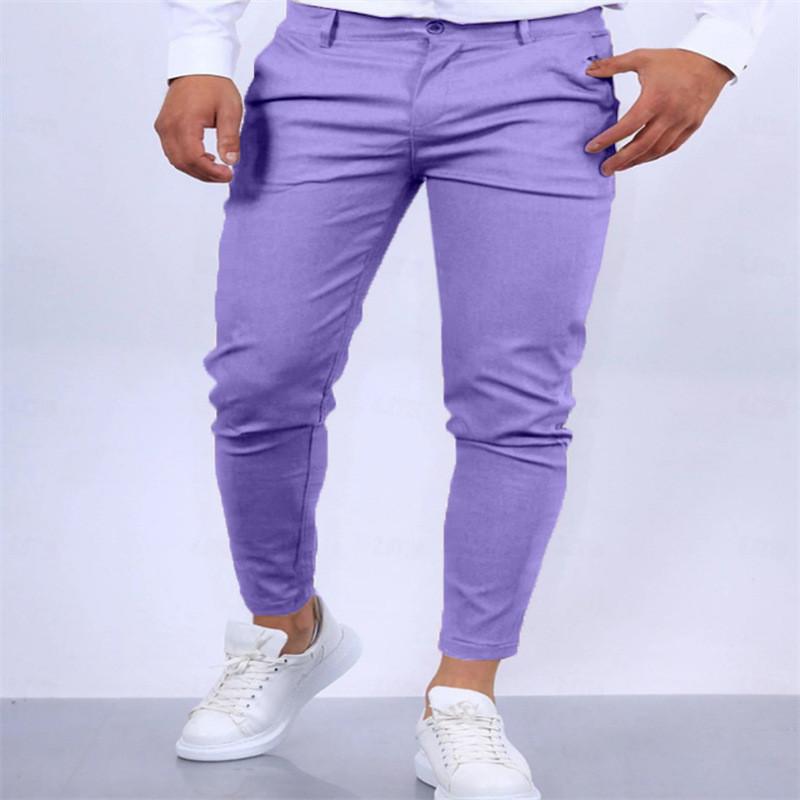 Mens Slim Fit Casual Pants With High Elastic Cotton Blend For Urban Streetwear