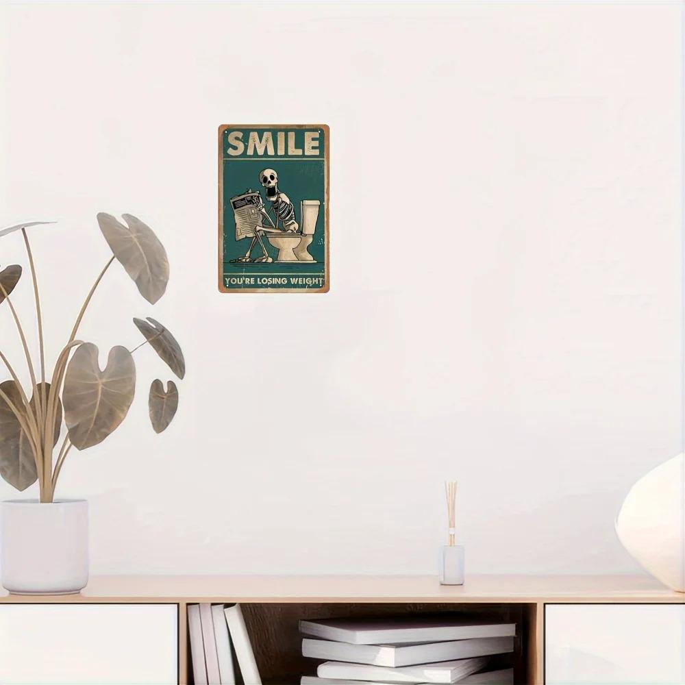 RETROSPOOKYZ Funny Skeleton Hanging Sign | Skeleton with Newspaper Art | Vintage Bar & Bathroom Decor