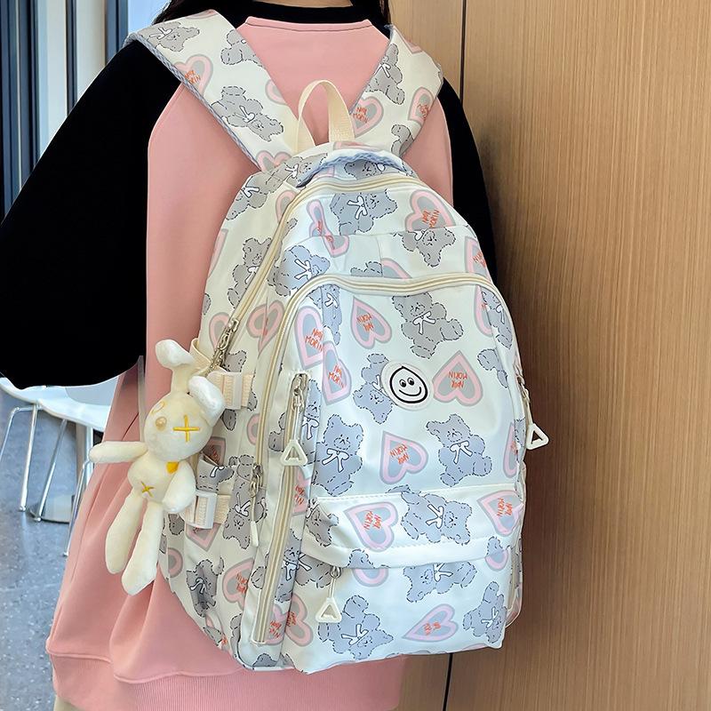 New high-value love bear niche design backpack female college students female junior high school students large-capacity schoolbag