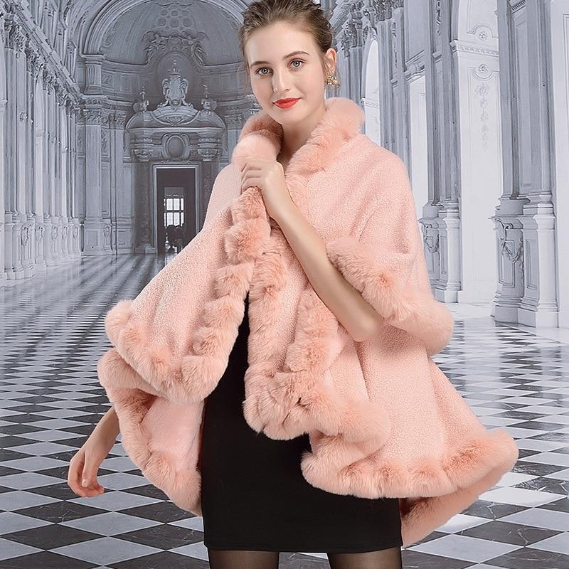 

Зимнее теплое утепленное длинное двухслойное пончо, накидка из зернистого бархата, свободная уличная одежда, женский кардиган из искусственного кроличьего меха One Size