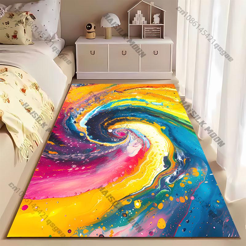 Vibrant swirling colorful abstract carpet Yoga living room room decor children's crawling mat doormat area rug games mat